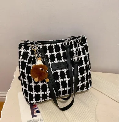 Women Casual Plaid Large Capacity Shoulder Tote Bag 